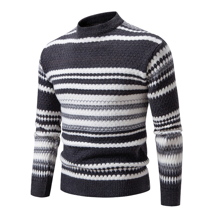 Herren gestreifter Strickpullover mit hohem Stehkragen und weicher Textur Drune