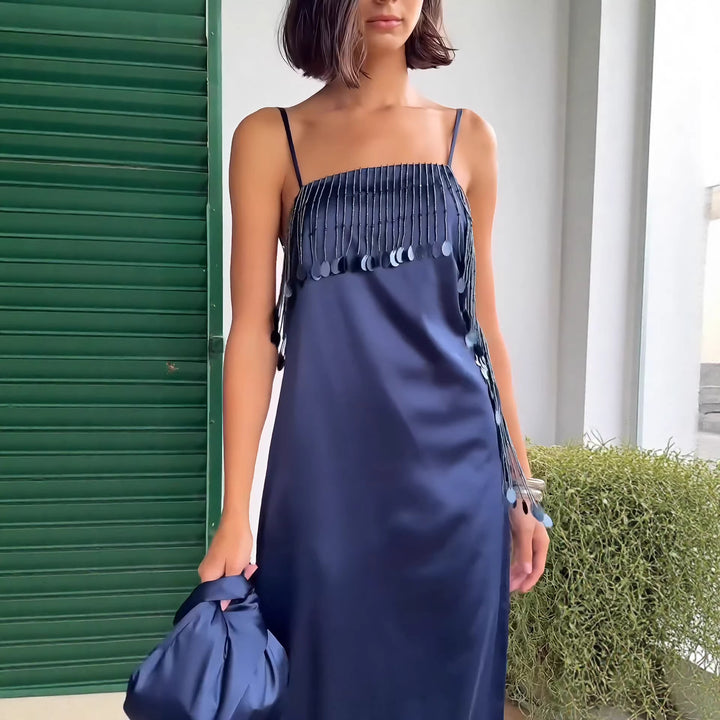 Damen Maxikleid mit schimmernden Pailletten und tranchierendem Saum Drune