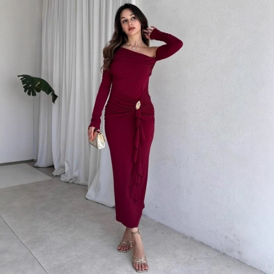 Damen elegantes Wickelkleid mit asymmetrischem Design und raffinierten Drapierungen Drune