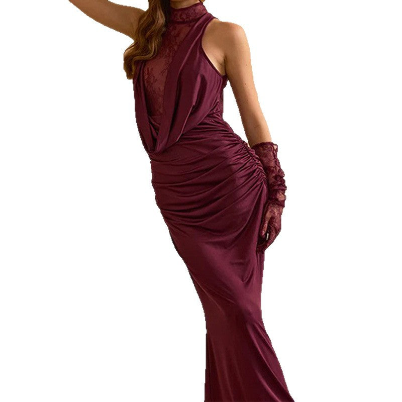 Damen elegantes Abendkleid mit Spitzenakzenten Drune