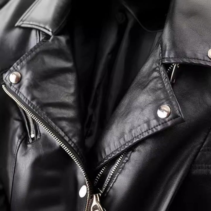 Damen Kunstleder Bikerjacke mit gesteppten Details und schmalem Schnitt Drune