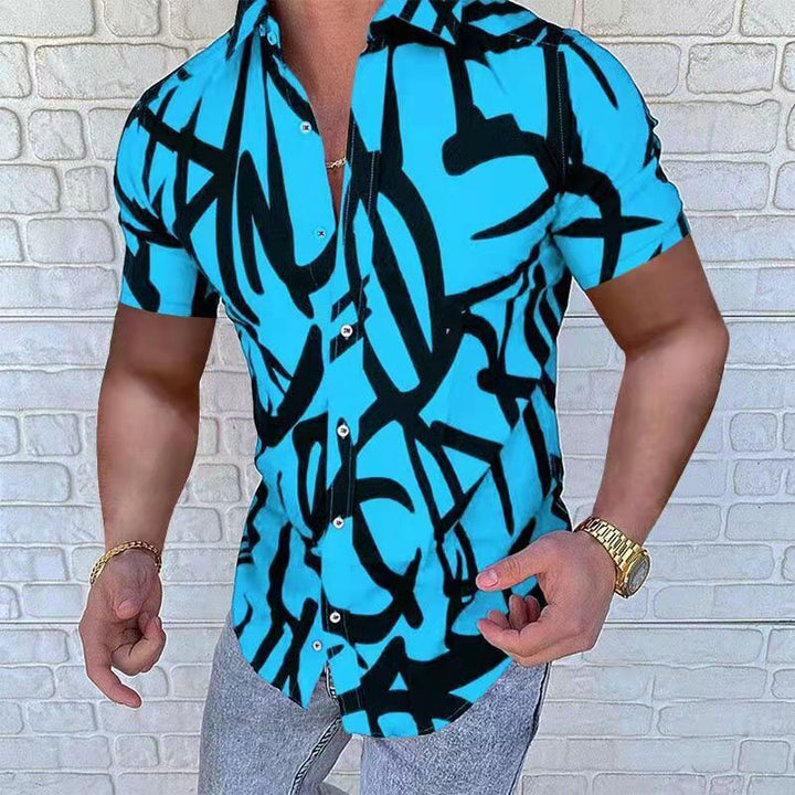 Herren Kurzarmhemd mit einzigartigem Graffiti-Design und modernem Schnitt Drune