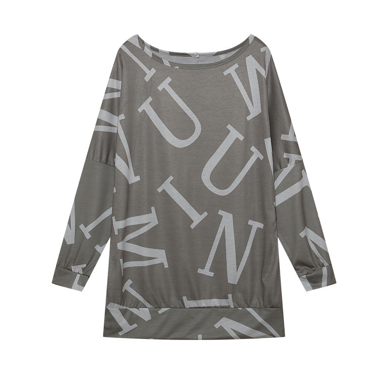 Damen Oversized Langarmshirt mit modernem Schriftzug und elastischem Bund Drune