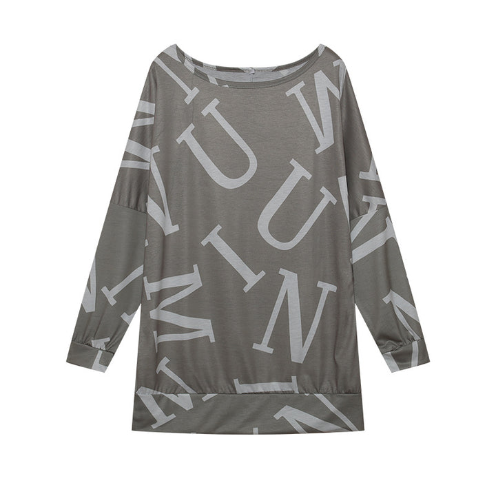 Damen Oversized Langarmshirt mit modernem Schriftzug und elastischem Bund Drune