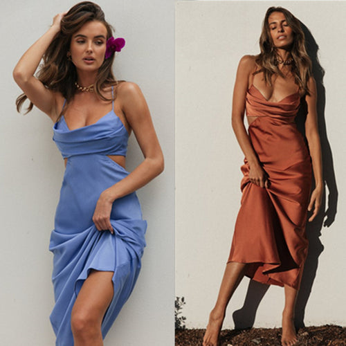 Damen elegantes Wickelkleid mit tiefem V-Ausschnitt und seidigem Fall Drune