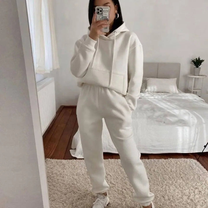 Damen lässiger Fleece-Hoodie und Jogginghose Set Drune