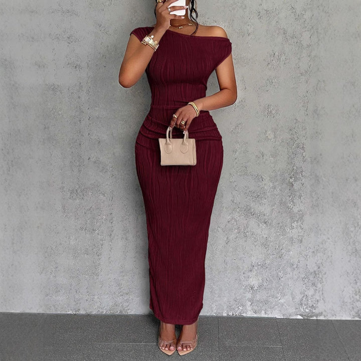 Damen Figurbetontes Maxikleid mit asymmetrischem Ausschnitt und Faltenwurf Drune