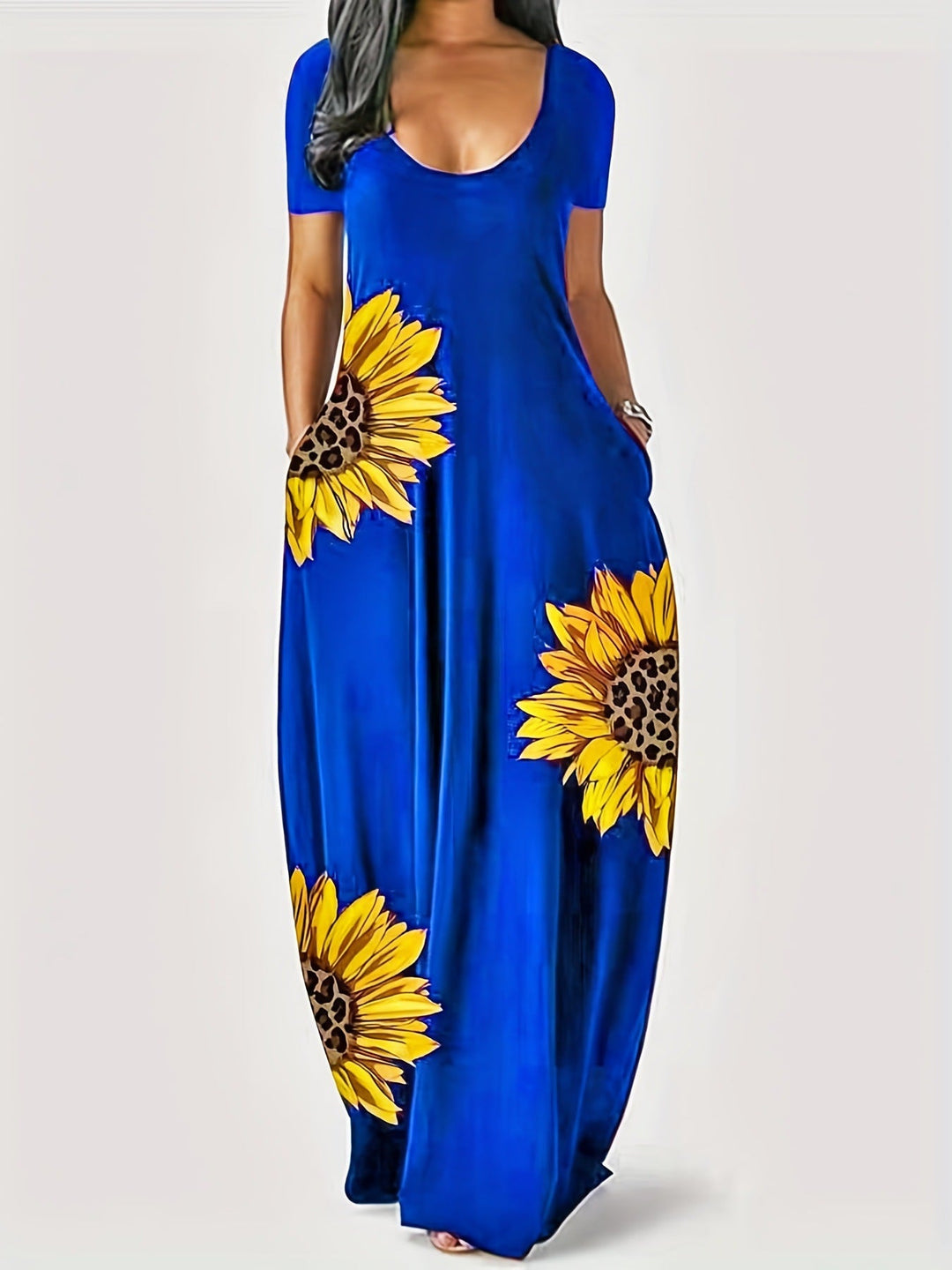 Damen Maxikleid mit floralen Akzenten und praktischen Taschen Drune