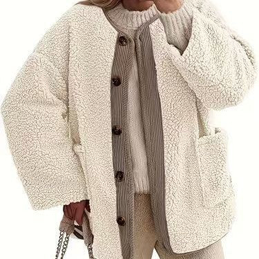 Damen Kuschelige Teddyjacke mit Knopfverschluss und weiter Schnitt Drune