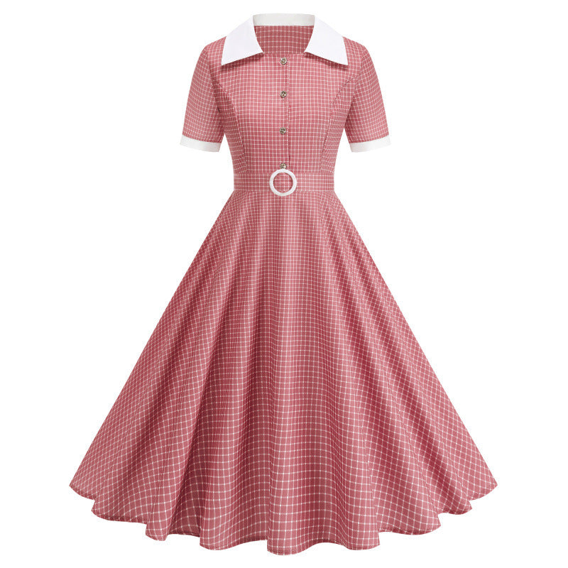 Damen Vintage Polka-Dot Kleid mit Knopfdetails und schwingendem Rock Drune