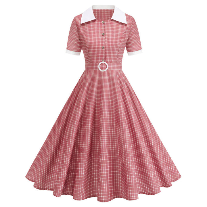 Damen Vintage Polka-Dot Kleid mit Knopfdetails und schwingendem Rock Drune