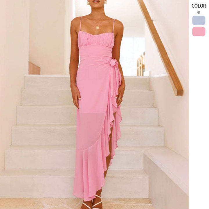 Damen Maxi-Kleid mit fließendem Schnitt und Rüschen Drune