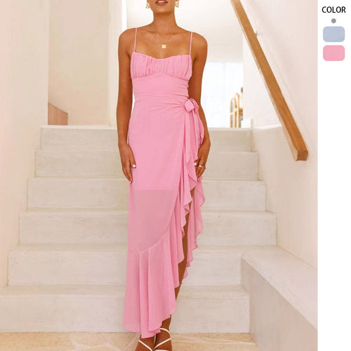Damen Maxi-Kleid mit fließendem Schnitt und Rüschen Drune