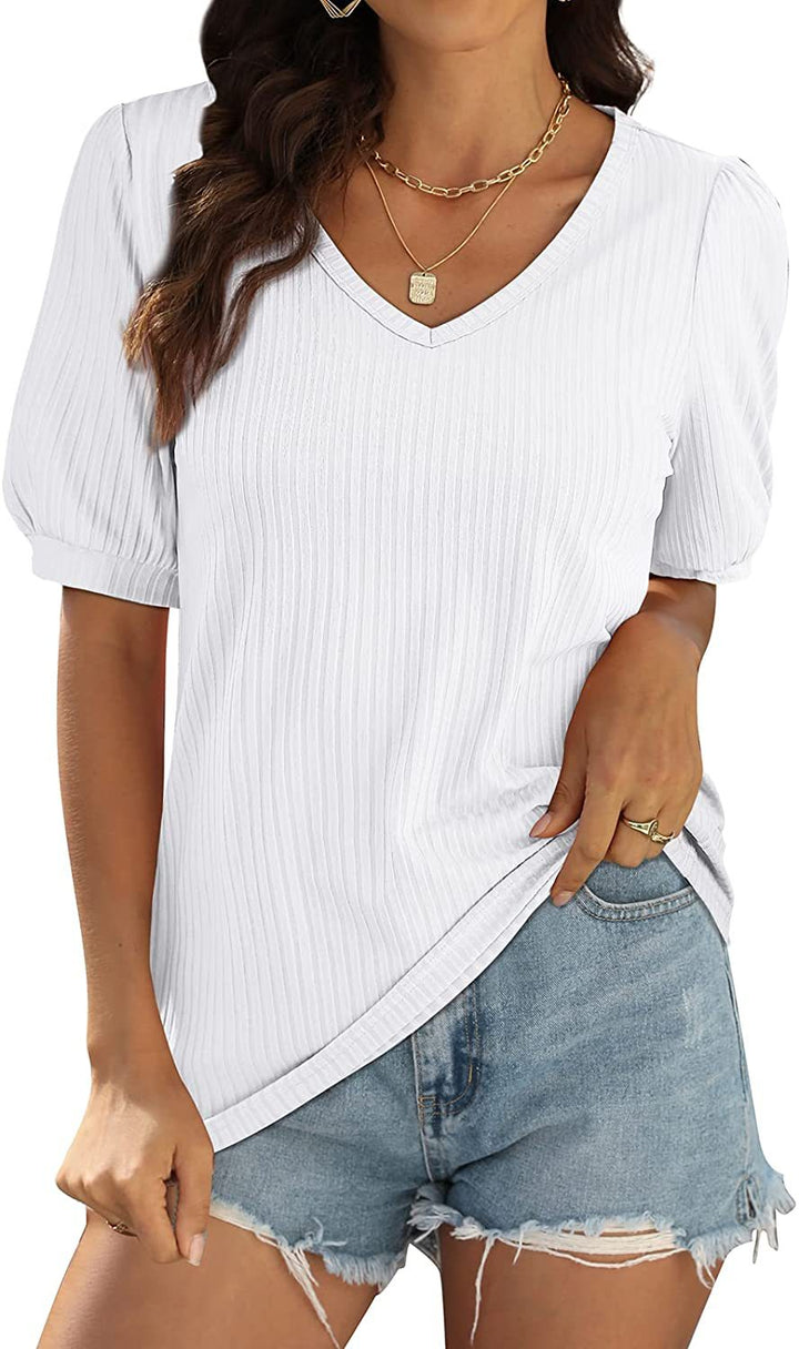 Damen Viskose-Bluse mit Rippenstruktur und Ballonärmel Drune