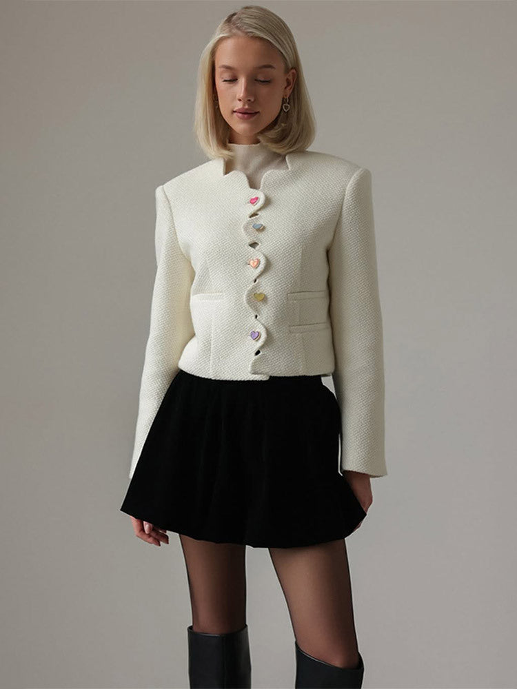 Damen elegante Strukturjacke mit farbigen Knöpfen Drune
