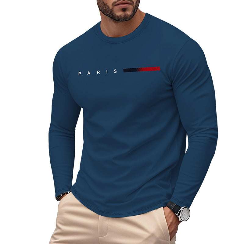 Herren Langarm T-Shirt mit modernem Paris-Druck und elastischem Saum Drune