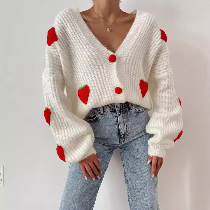Damen Strickjacke mit fruchtigem Applikationsdesign Drune