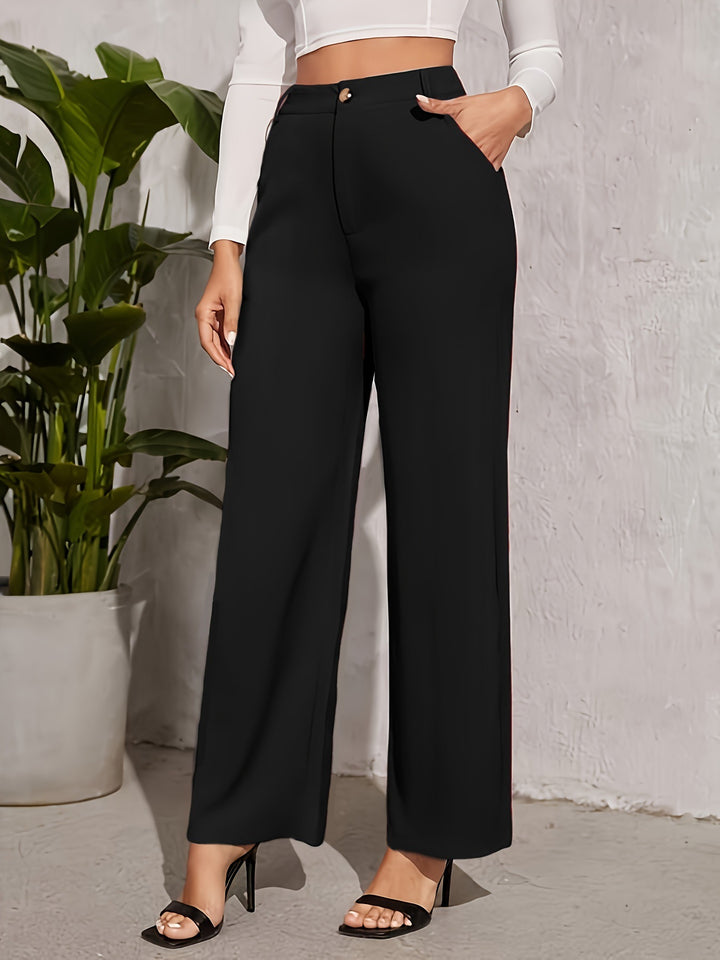 Damen weite Hochbundhose mit eleganter Knopfdetaillierung Drune
