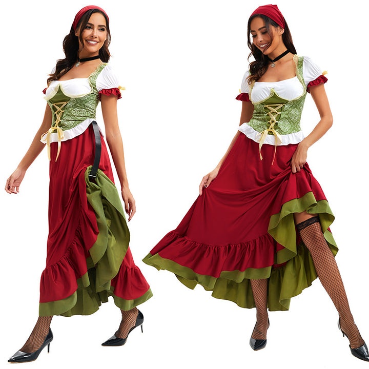 Damen nan traditionelles Dirndl Trachtenkleid Ensemble mit verstellbarem Corsagenmieder und langem Stufenrock Drune