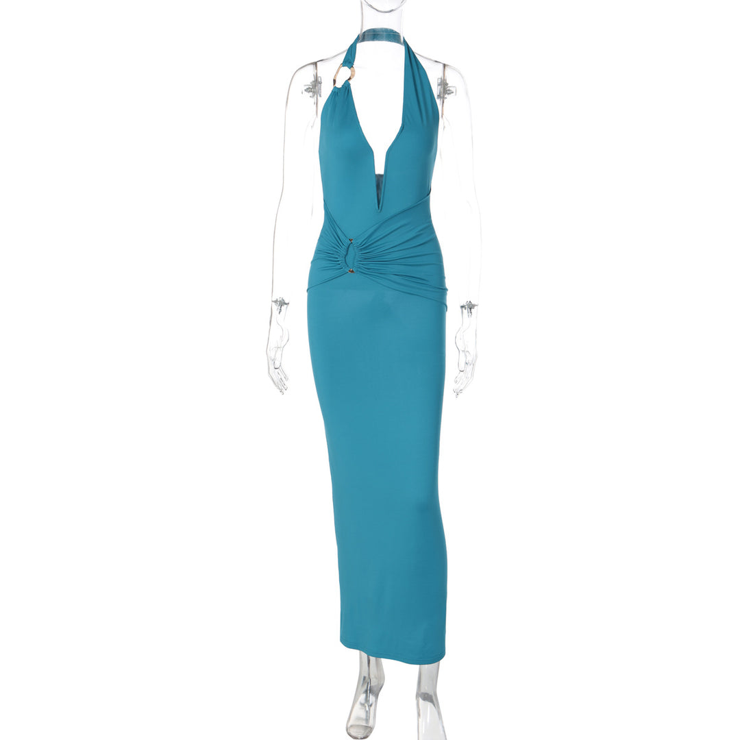 Damen Elegantes Maxikleid mit tiefem V-Ausschnitt und innovativen Drapierungen Drune