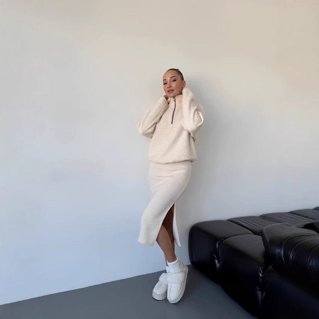 Damen Modischer Strickpullover mit kurzem Reißverschluss Drune