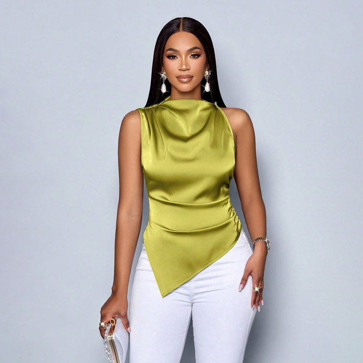Damen Hochgeschlossenes Satin-Oberteil mit asymmetrischem Schnitt Drune