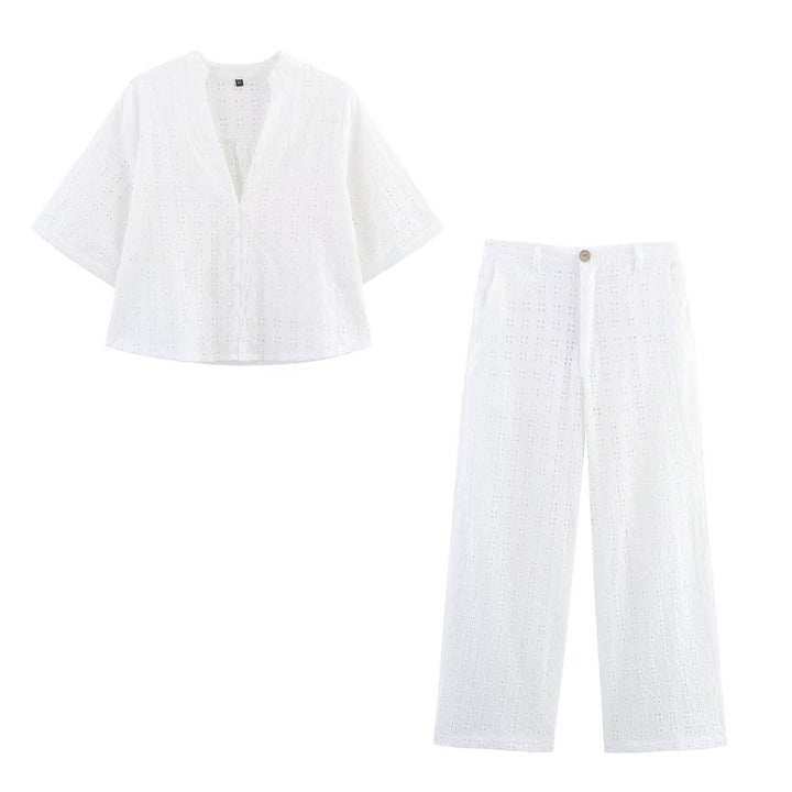 Damen luftiges Set mit broderie anglaise und weit geschnittenem Oberteil Drune