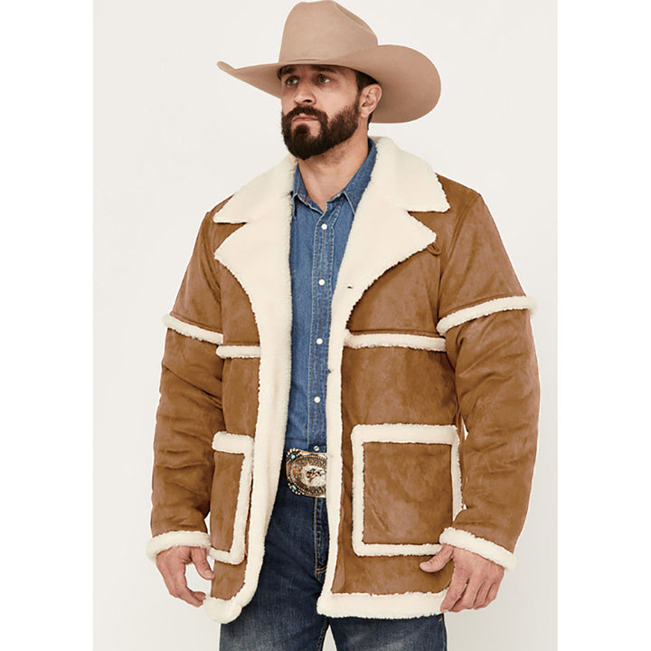 Herren kuscheliger Lammfellmantel mit großzügigen Taschen und elegantem Kragen Drune