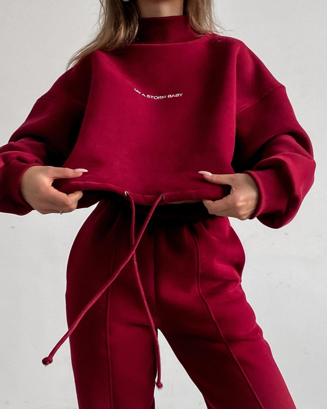 Damen lässiges Freizeit-Sweatset mit hohem Kragen und weiten Ärmeln Drune