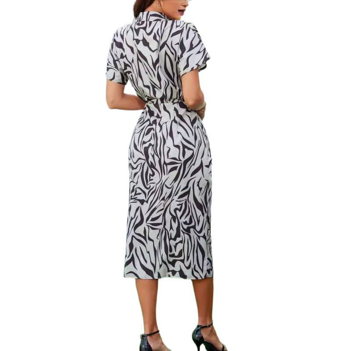 Damen Knotenkleid mit modischem Zebra-Print und schickem Hemdkragen Drune