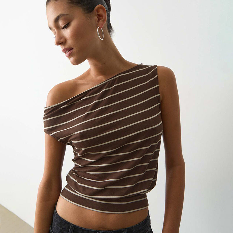 Damen asymmetrisches Oberteil mit modischem Streifenmuster Drune