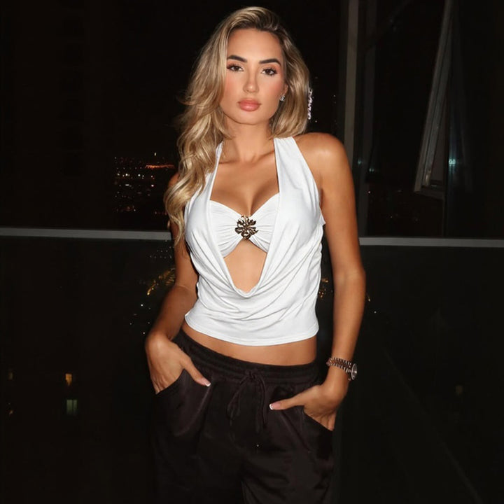 Damen Elegantes Wickeloberteil mit tiefem V-Ausschnitt und glamourösem Akzent Drune