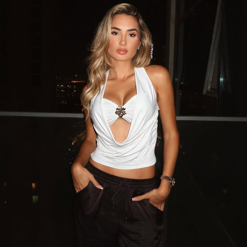 Damen Elegantes Wickeloberteil mit tiefem V-Ausschnitt und glamourösem Akzent Drune