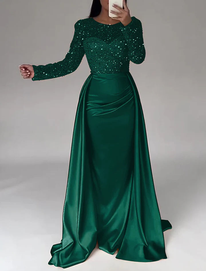 Damen Glamouröses Abendkleid mit funkelnden Perlen und fließendem Rock Drune