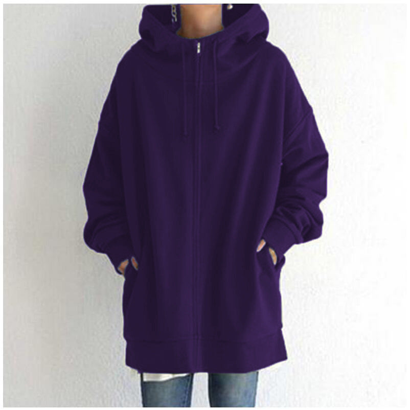 Damen nan oversized Kapuzenlongpullover mit Reißverschluss und Eingrifftaschen Drune