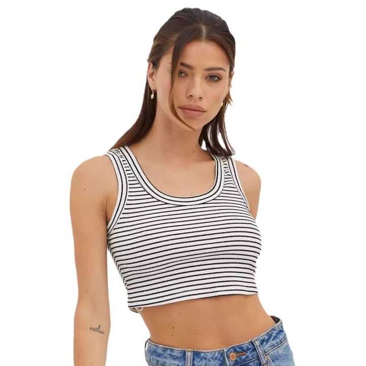 Damen Cropped-Top mit feinem Streifenmuster und hochwertiger Rippstruktur Drune