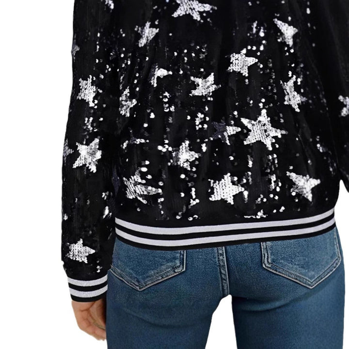 Damen Glitzernde Bomberjacke mit Sternen-Motiv Drune