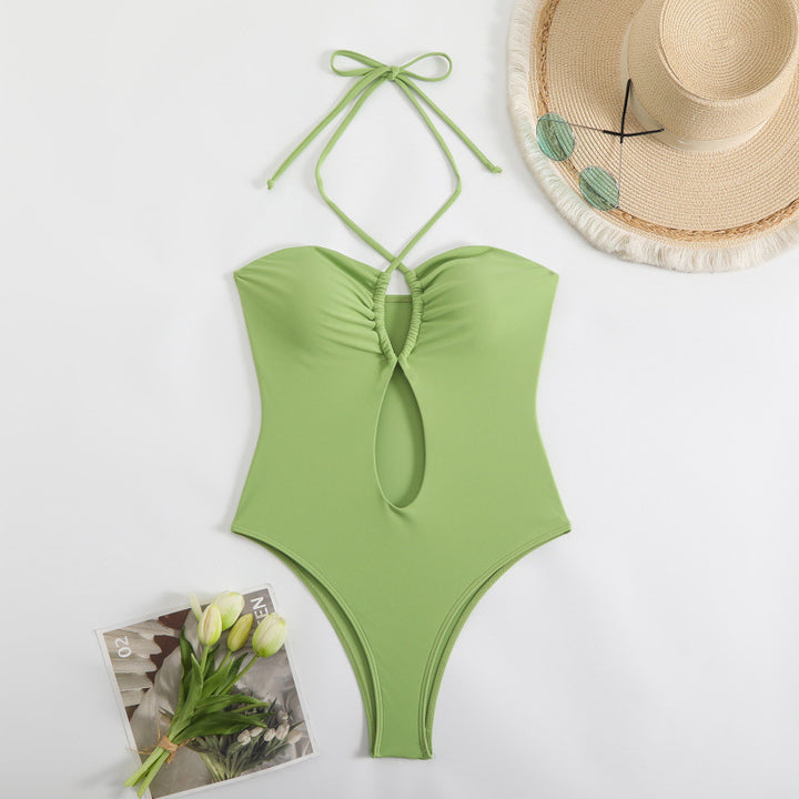 Damen Einteiliger Badeanzug mit modischem Cut-Out-Design und trägerlosem Oberteil Drune