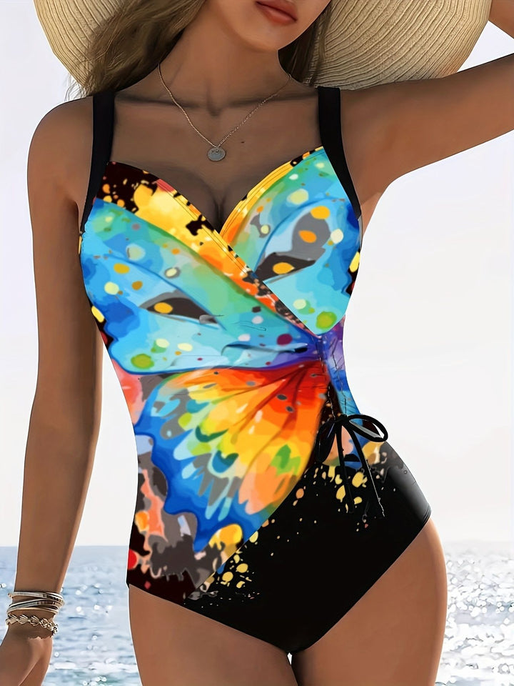 Damen Einteiliger Schwimmanzug mit kreativen Raffungselementen Drune
