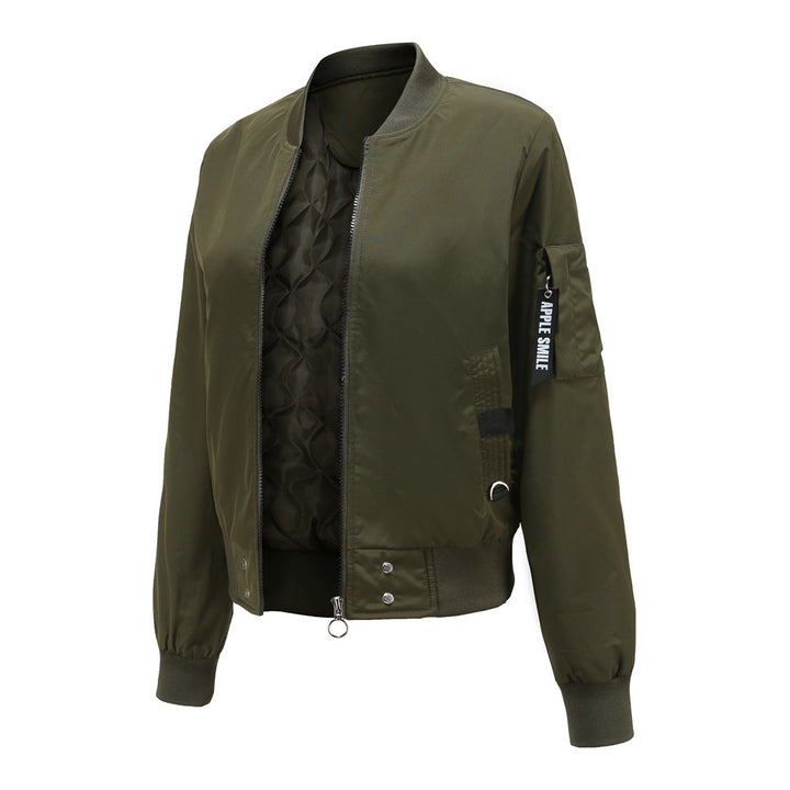 Damen nan leichte Bomberjacke mit Ringreißverschluss, Ärmel-Tasche und taillierter Silhouette Drune