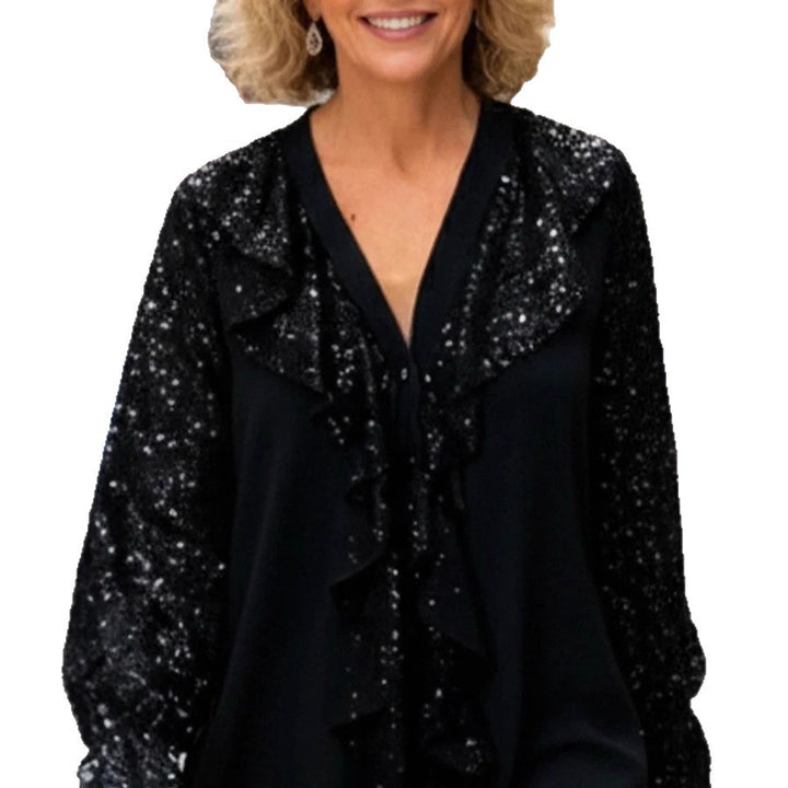 Damen Elegante Bluse mit glitzernden Akzenten und Rüschendetails Drune