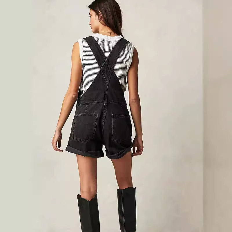 Damen Latz-Shorts aus Denim mit praktischen Taschen und modischem Design Drune