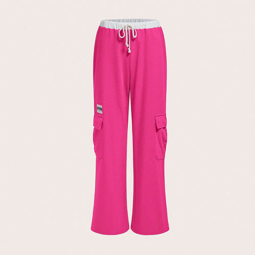 Damen lässige Cargo-Hose mit weitem Schnitt und elastischem Bund Drune