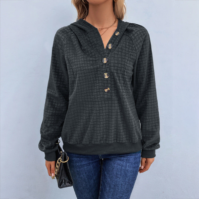 Damen Kapuzenpullover mit strukturiertem Design und dekorativen Knöpfen Drune