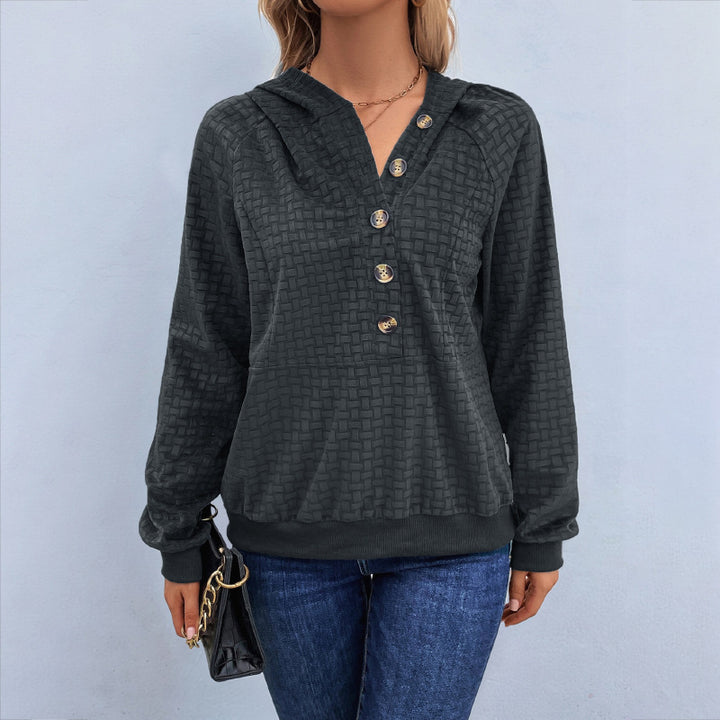 Damen Kapuzenpullover mit strukturiertem Design und dekorativen Knöpfen Drune