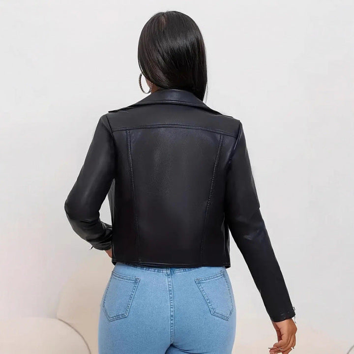 Damen Kunstleder Bikerjacke figurbetont geschnitten