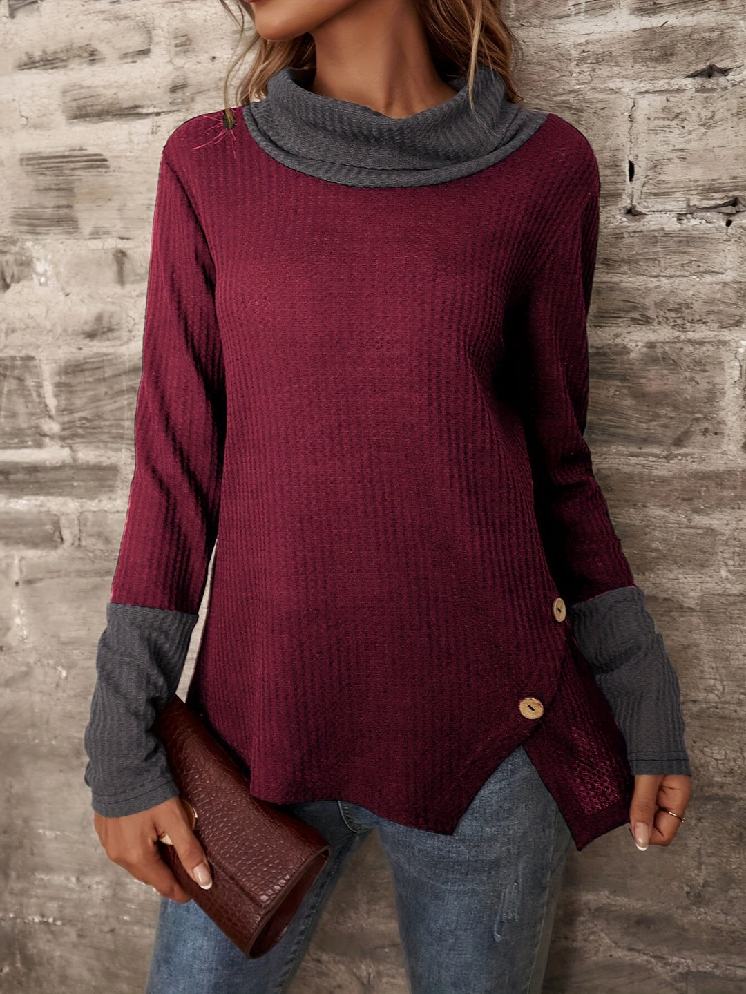 Damen Pullover mit modischem Kragen Drune