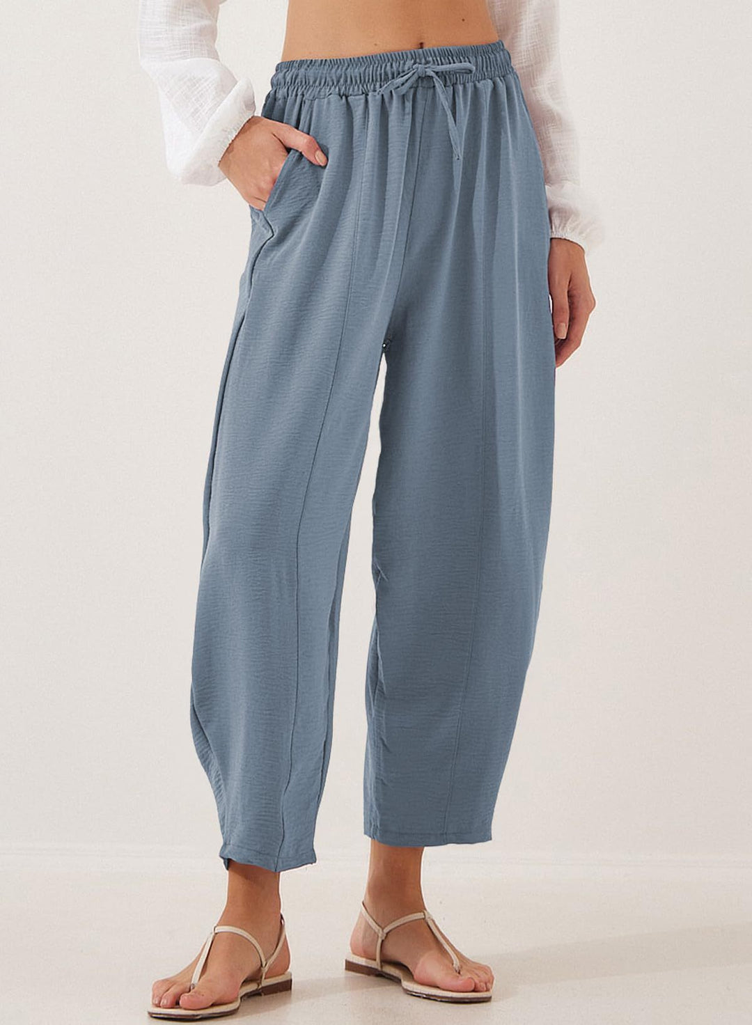 Damen lässige Freizeithose mit elastischem Bund und praktischen Seitentaschen Drune