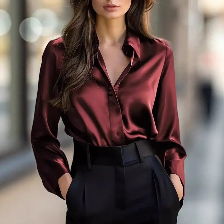 Damen Elegante Satinbluse mit klassischem Schnitt und dezentem Glanz Drune