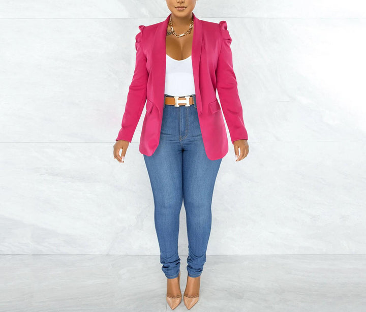 Damen Elegante Blazerjacke mit Puffärmeln und tailliertem Schnitt Drune